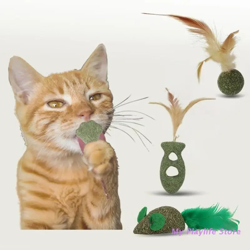 Catnip Toy for cat Edible Balls Cute Mouse Fish Ball Shaped Natural Licking Treats Feather Toys for Indoor Kittens Supplies