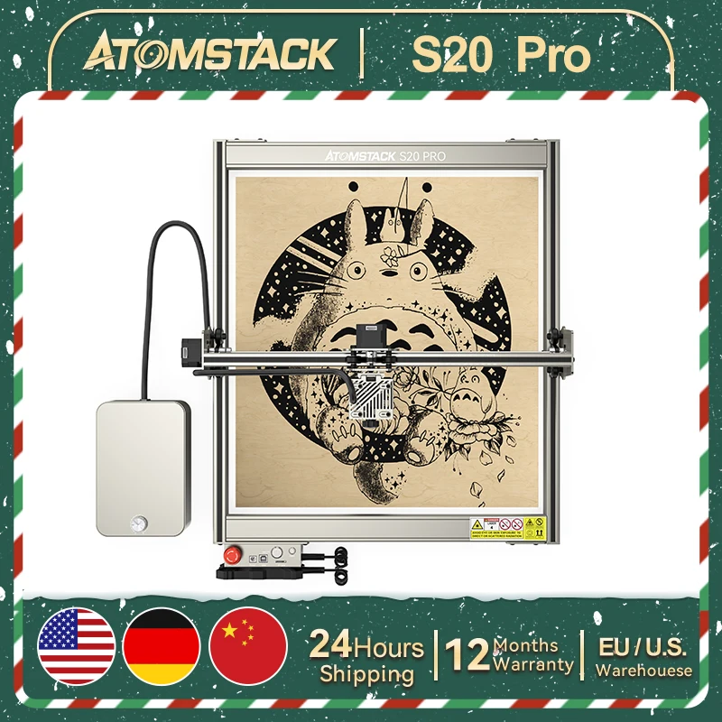 AtomStack-Máquina de Gravação a Laser CNC, S20, A20, X20 Pro, 410x400mm, Gravação Offline, Aço Inoxidável, Madeira Acrílica, Marcação DIY, 130W