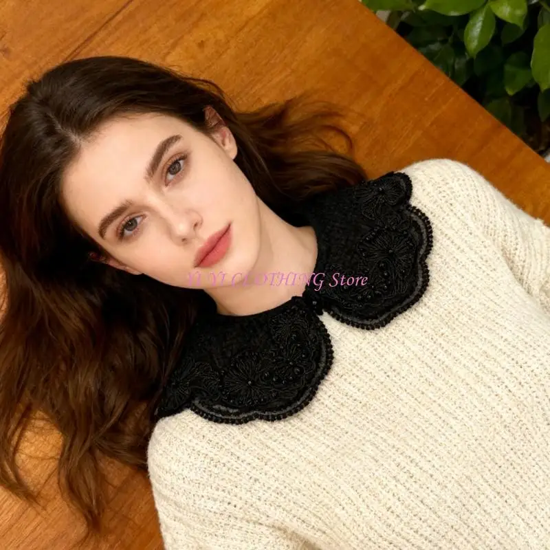 n5kf-刺繍ビーズ細工フェイク首輪人工真珠装飾首輪女性用