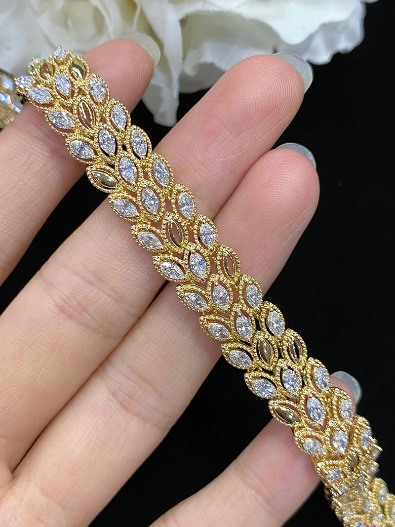 LUOWEND 100% 18K Yellow Gold Bracelet Luxury Middle Style 4.99carat Real Natural Diamond Bracelet for Women High Party Jewelry