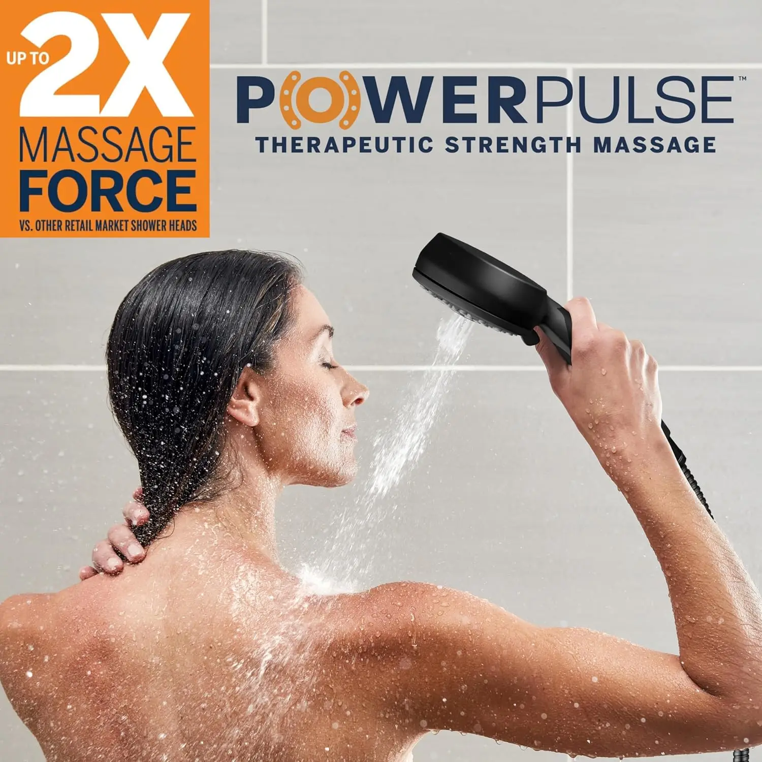 رأس دش محمول بالضغط العالي مع 7 أوضاع، تدليك PowerPulse، لمسة نهائية سوداء غير لامعة #4