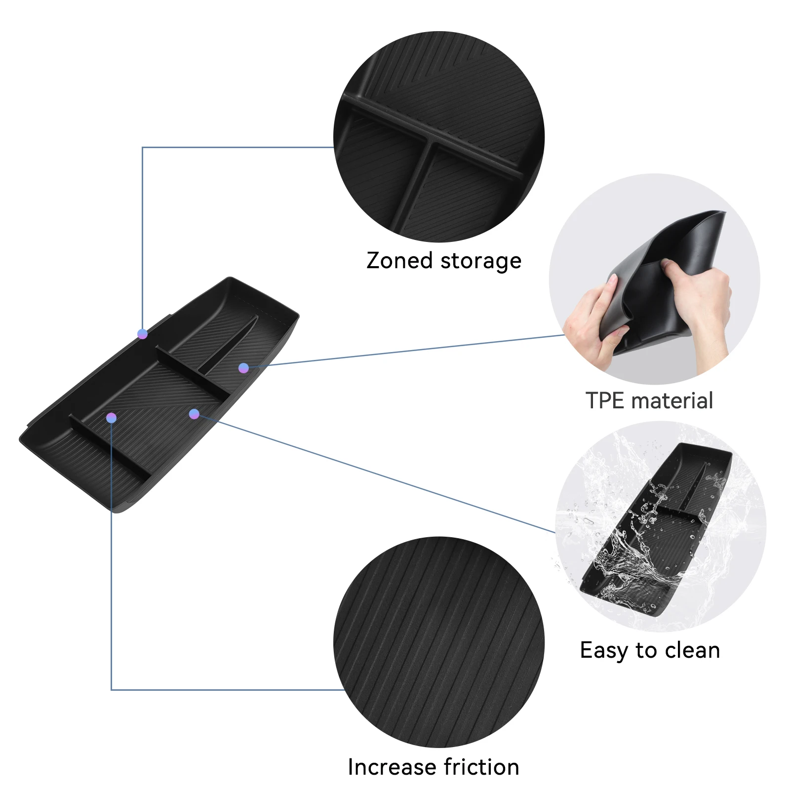 

Center Console Lower Storage Box for MG 4 MG4 2025 Car Central Tray TPE Black Organizer Accessories Tidying