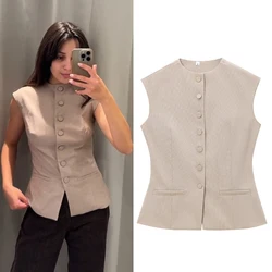 TRAF Women's Sleeveless Vest Top Plaid Woman Top Fashion 2024 Ladies Waistcoat Tanks Camis Outerwears Sleeveless Jacket Coat