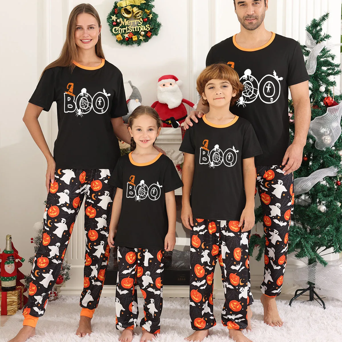 2026 New Short Sleeve Halloween Pajamas Set Casual Soft Sleepwear Mother Father Kids Matching Outfit Holiday Party Look Pyjamas