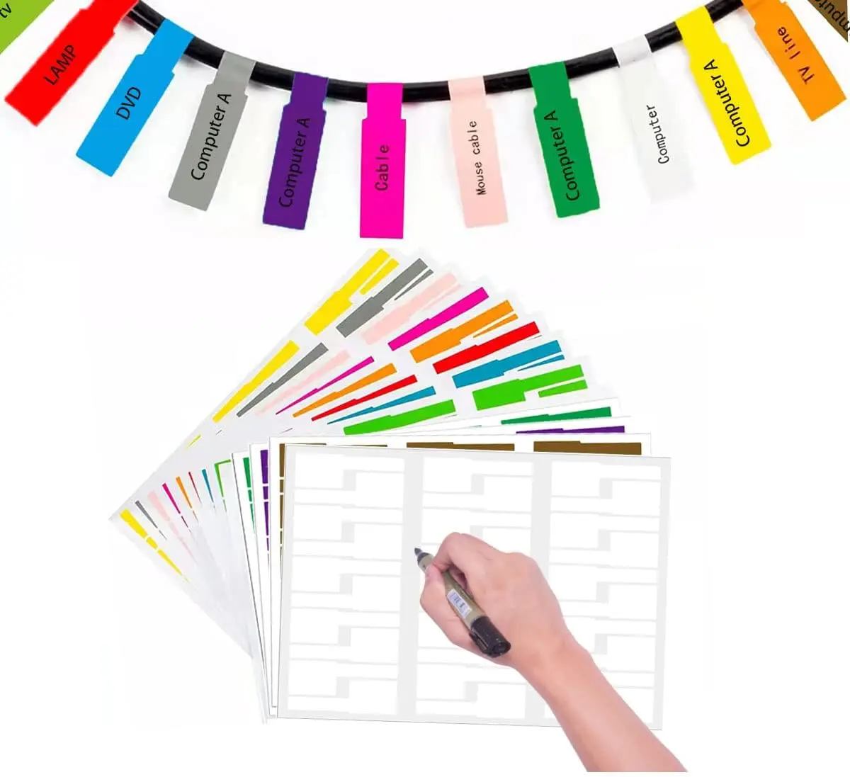 

12 Sheet 360 Pcs Cable Labels Tags for Cable Management, YTPZCL Colorful Waterproof Cord Labels Tags for Electronics
