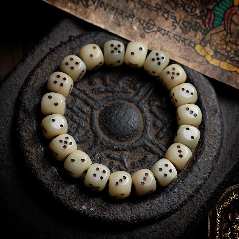 

Tibetan Buddha Beads Bracelet Dice Handmade Bone Jadified Hand Catenary Plate Single Circle