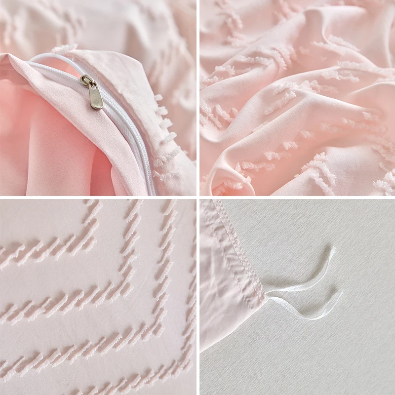 2/3PCS Queen Duvet Cover Set Beige Cream Floral Wave Chevron Textured Comforter Japanese Style Pillowcases All Season Home Decor - view 2