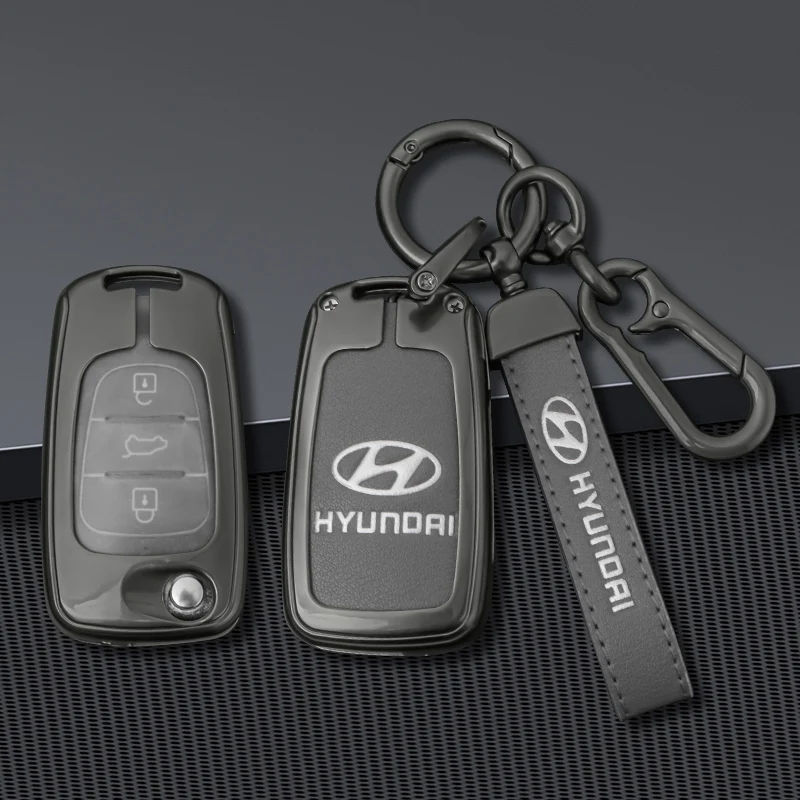 Car Flip Key Case Cover with Logo for Hyundai i20 i30 ix20 ix35 Elantra Accent Auto Keyless Protector Shell Interior Accessories