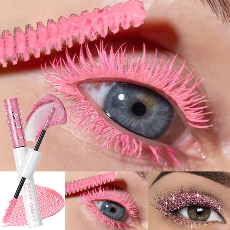 2 in 1 매트 핑크 마스카라 속눈썹 블루 그린 레드 컬러풀 방수 컬링 다이아몬드 글리터 마스카라 지속력 있는 아이 메이크업 도구