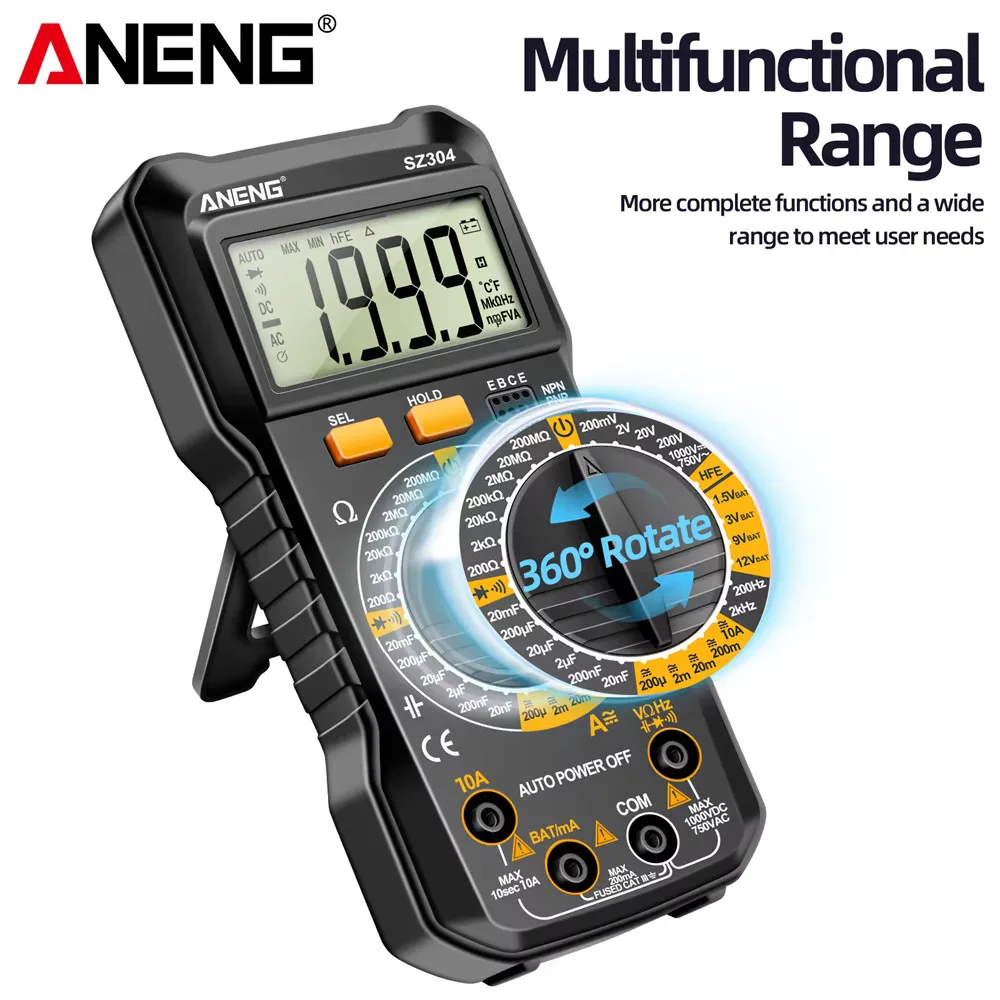 ANENG Digital Multimeter Professional Electrician Tool SZ304 True RMS Handheld NCV AC/DC Voltage Current Resistance Triode Teste