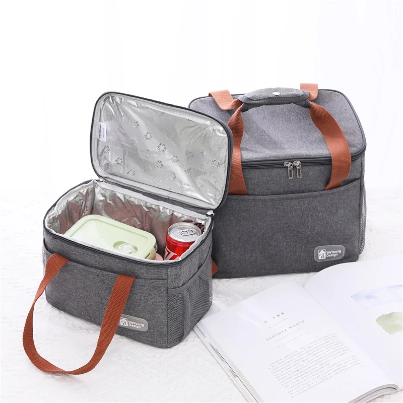 Borsa da pranzo isolante per Tote grigia portatile di moda per la scuola di lavoro d\'ufficio borse termiche per Picnic all\'aperto in tessuto Oxford