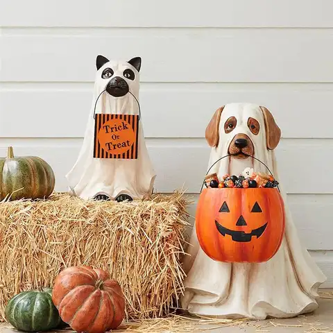 Halloween Hund Katt Ornament med Godisskål Halloween Pumpa Snackskål Ställ för Bus eller Treat Inomhus Utomhus Dekorationer 10 best sales godisbordsdekorationer - №5