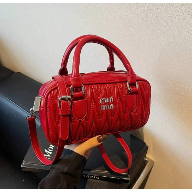 

Роскошная женская сумка для боулинга из искусственной кожи 2025 года — сумка через плечо с текстурой морщин, минималистичная сумка через плечо, модная сумка