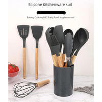 12PCS Silicone Kitchenware Non-Stick Cookware Kitchen Utensils Set Spatula Shovel Egg Beaters Wooden Handle Cooking Tool Set