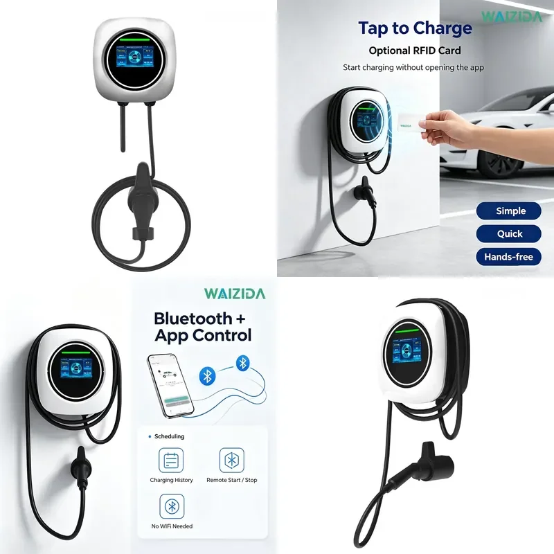 for WAIZIDA Type 2 7kW C3 Wall Mounted EV Charger Certified Home Charging Station with APP and RFID Function Affordable