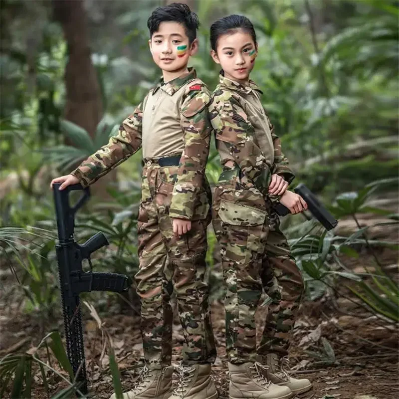 120-160cm Boys Girls Us Army Military Uniform Airsoft Camouflage Combat Shirts Pants Tactical Disguise Kids Costumes Clothing E