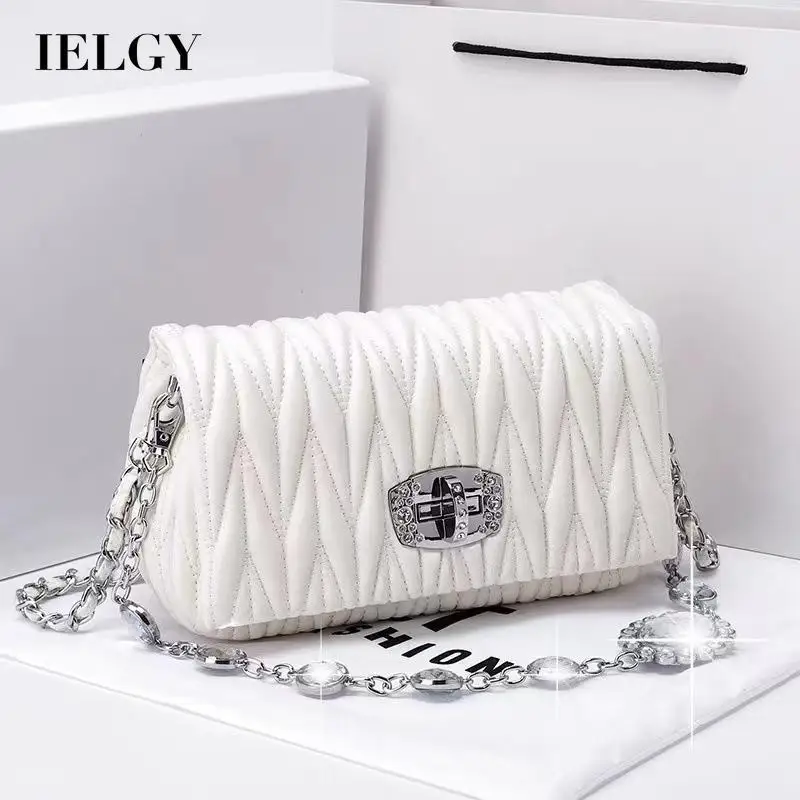 IELGY fashion versatile soft leather rhinestone chain messenger bag for women