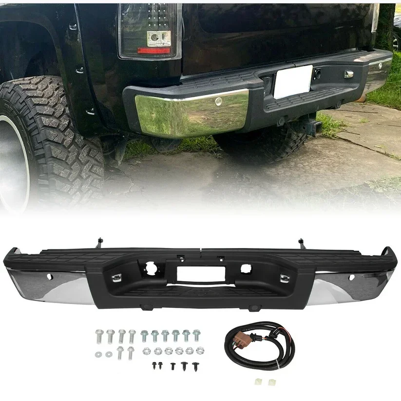 For 2007 2008 2009 2010 2011 2012 2013 Chevy chevrolet Silverado/GMC Sierra 1500 Black Rear Bumper with Parking Sensor Holes