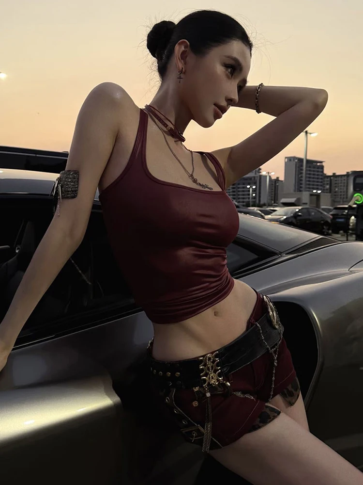 غريب سنور فو الجلود بروتيل القمم المرأة Y2K Coquette ساحة طوق نحيل منتصف الليل الشارع نادي الاتجاه هوتي البرية الأساسية سترة