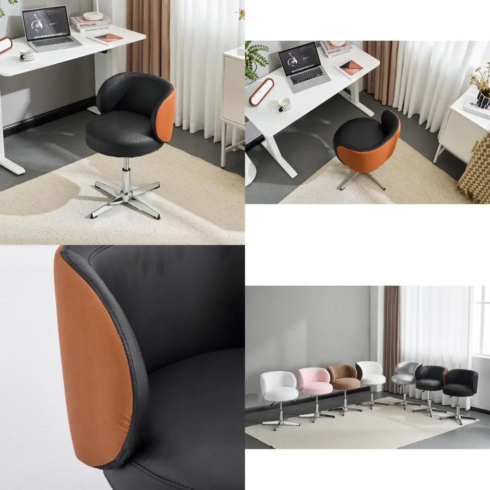 

Ergonomic Swivel Desk Chair, Comfortable No-Wheel, Height-Adjustable, PU Leather & Suede Brown, Ideal for Home Office, Vanity, N