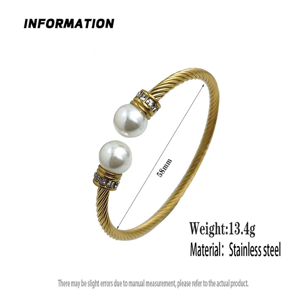 New steel wire button zircon pearl stainless steel gold-plated bracelet 18K, high quality waterproof couple bracelet, wife gift