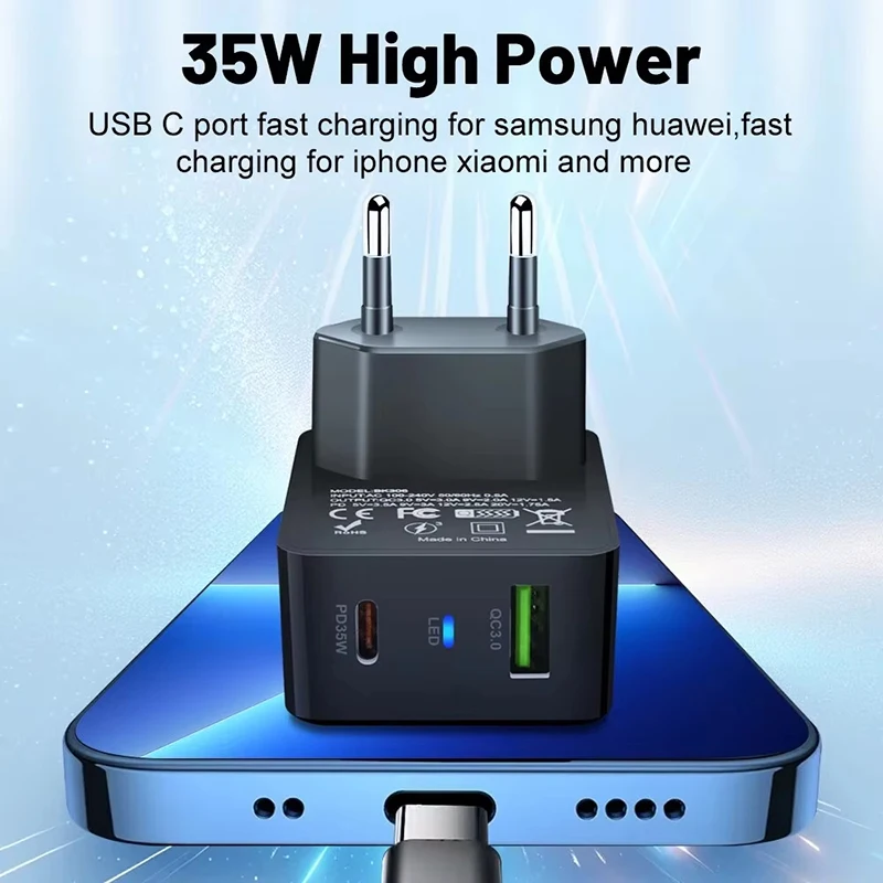 35 واط GaN USB نوع C شاحن اللوحي شاحن سريع QC3.0 PD3.0 محول الشحن آيفون 16 15 Xiaomi Poco F5 شاحن الكمبيوتر المحمول جديد 2025