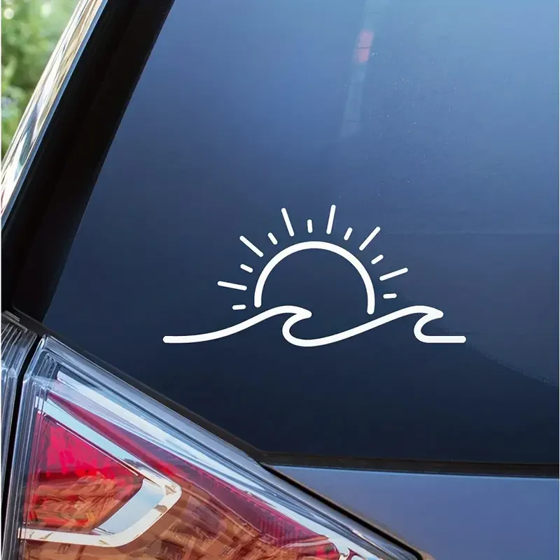 Beach-Ready Car Accessories: Sun & Wave Vinyl Stickers for Your Bumper, Truck, or Notebook!