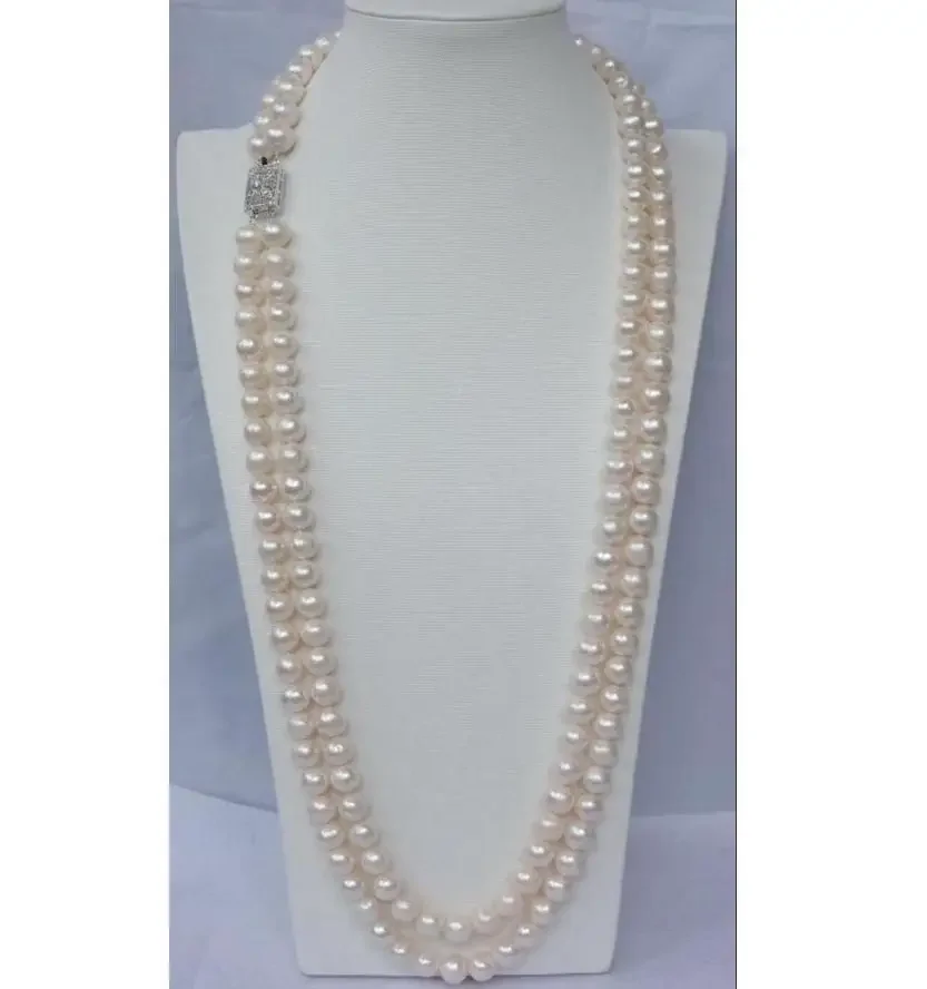 Beautiful CHARMING NATURAL 2 ROW 9-10MM WHITE AAA++ AKOYA SOUTH SEA PEARL NECKLACE 23