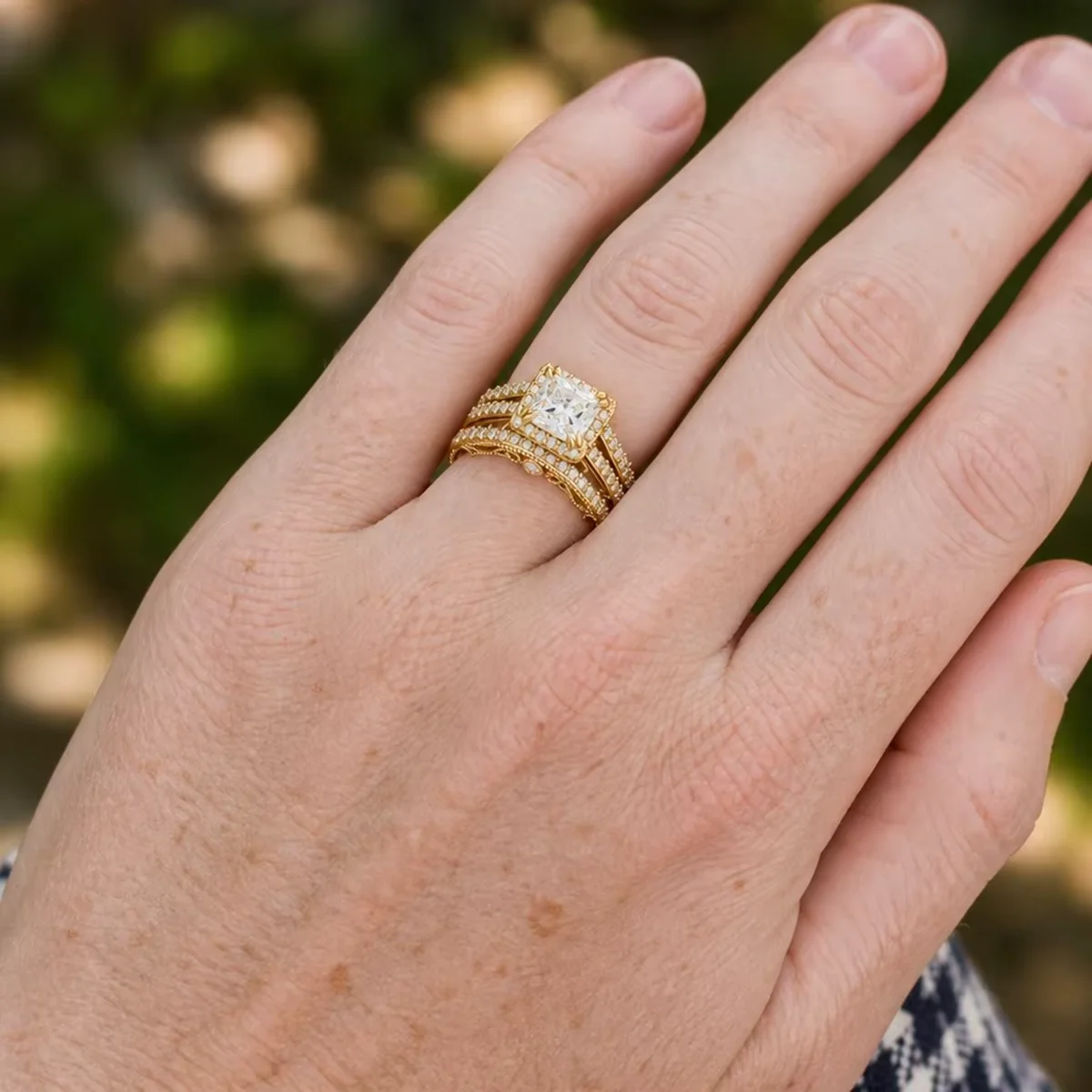 14K Gold Filled Princess Cut Rings for Women 3 Carat Luxury Eight Claw Wedding Ring 2pcs Engagement Jewelry with Gift Box