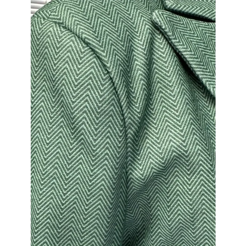 Men Blazer Jacket Blazer Retro Lapel Collar Herringbone Pattern Double-breasted Blazers Casual Suit Coat for Work and Daily Wear