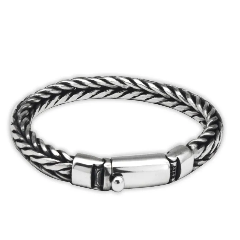 BOCAI S925 Sterling Silver Charm Bracelets  Popular Snake Bone Weaven-Chain Wide Hand String Pure Argentum Jewelry for Men