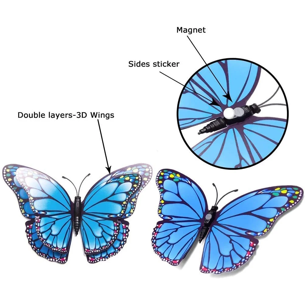 3D Double Winged Butterfly Stickers Butterfly Wall Stickers Realistic Versatile Home Wall Decoration for Home Marble Glass