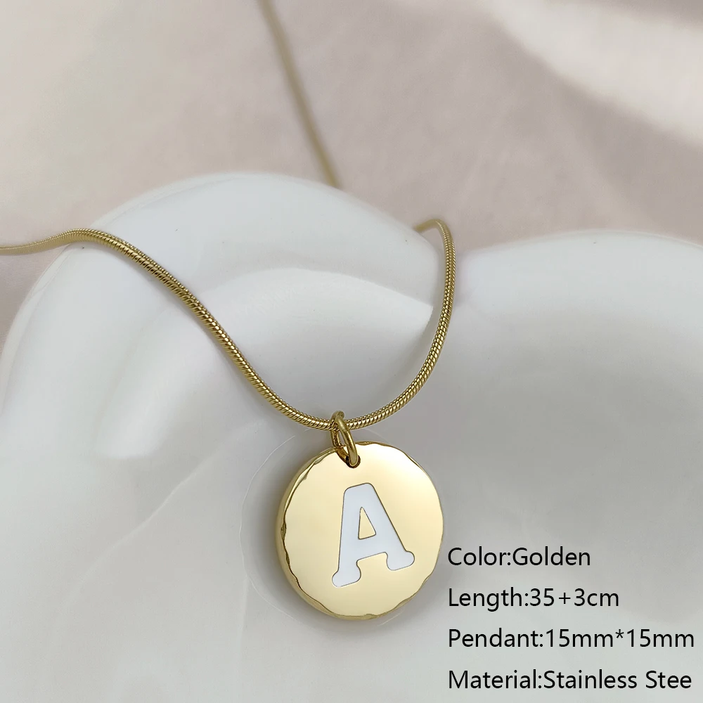 10PCS 2024 New Minimalist Stainless Steel Pendant Necklace Ladies Girls Round Light 26 Initials Fashion Necklace Jewelry Gifts