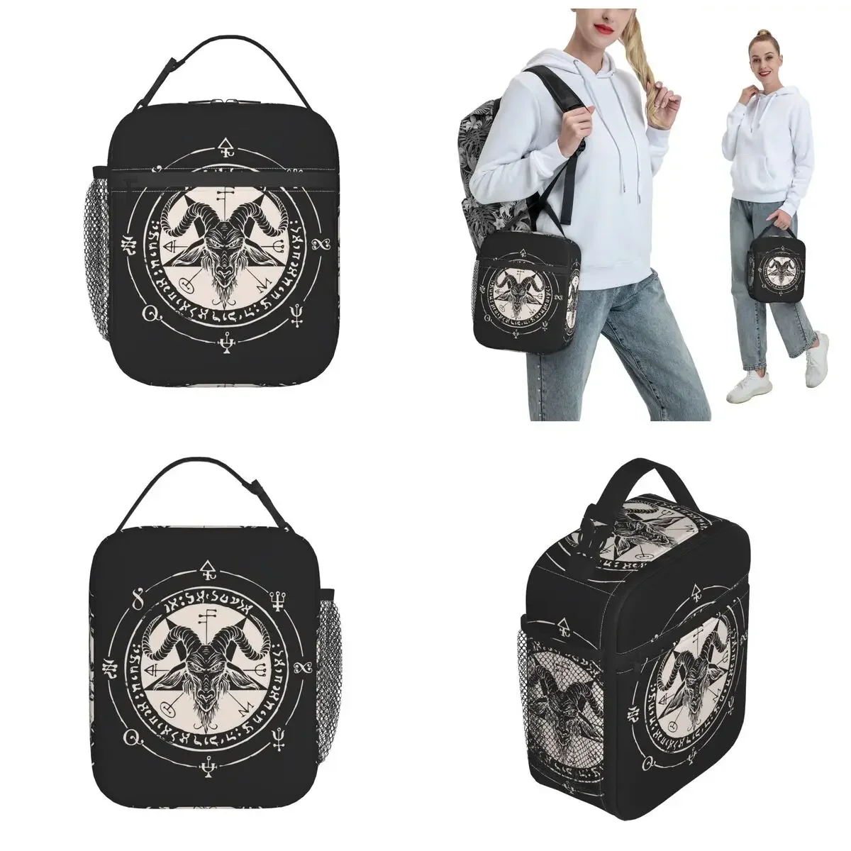 Baphomet Satan Devil Insulated Lunch Bag Occult Magic Demon Goat Food Container Reusable Thermal Cooler Lunch Boxes For Travel