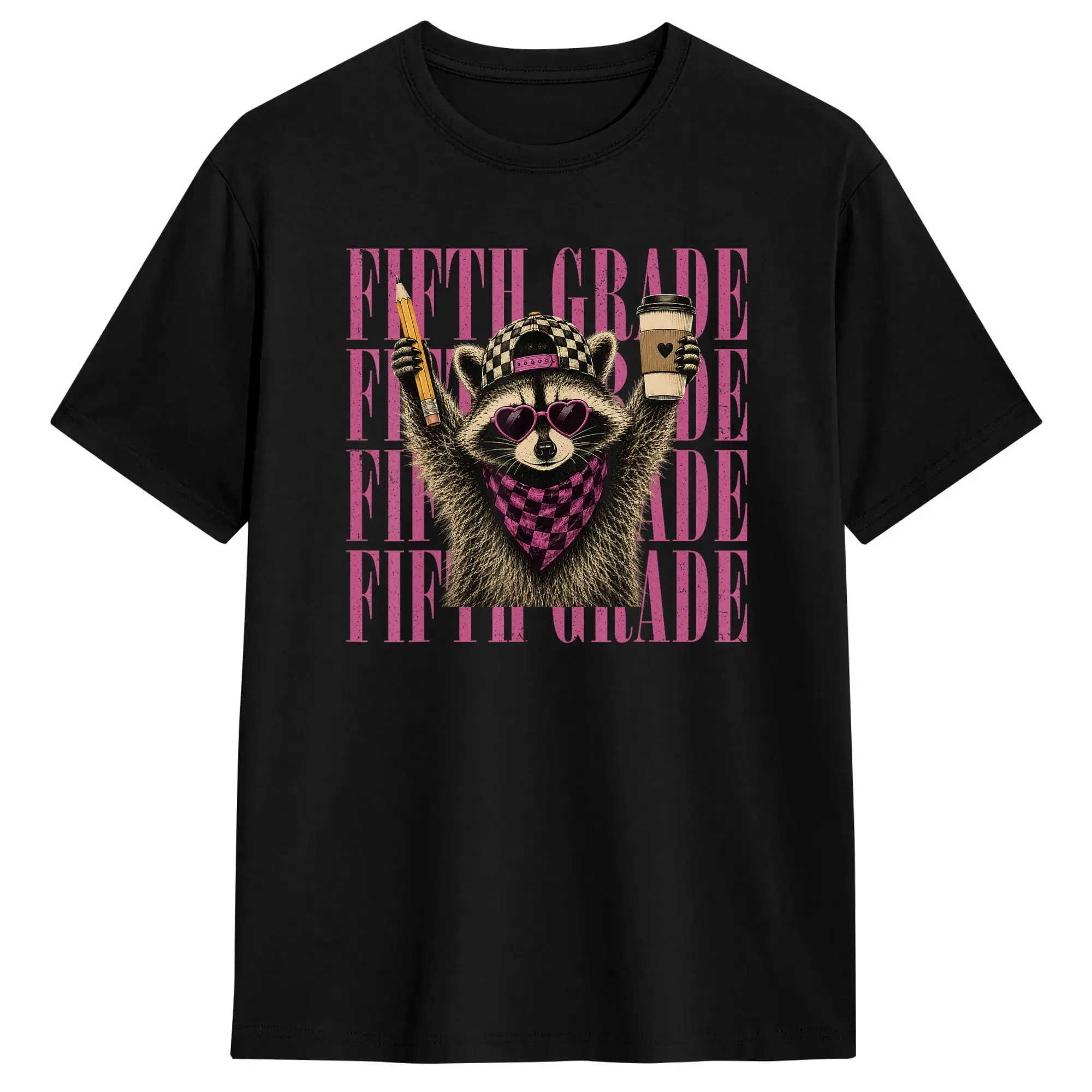 Fifth 5th Grade Teacher Feral Raccoon Back to School Men T Shirts Leisure Tee Shirt Short Sleeve T-Shirt Pure Cotton Clothes