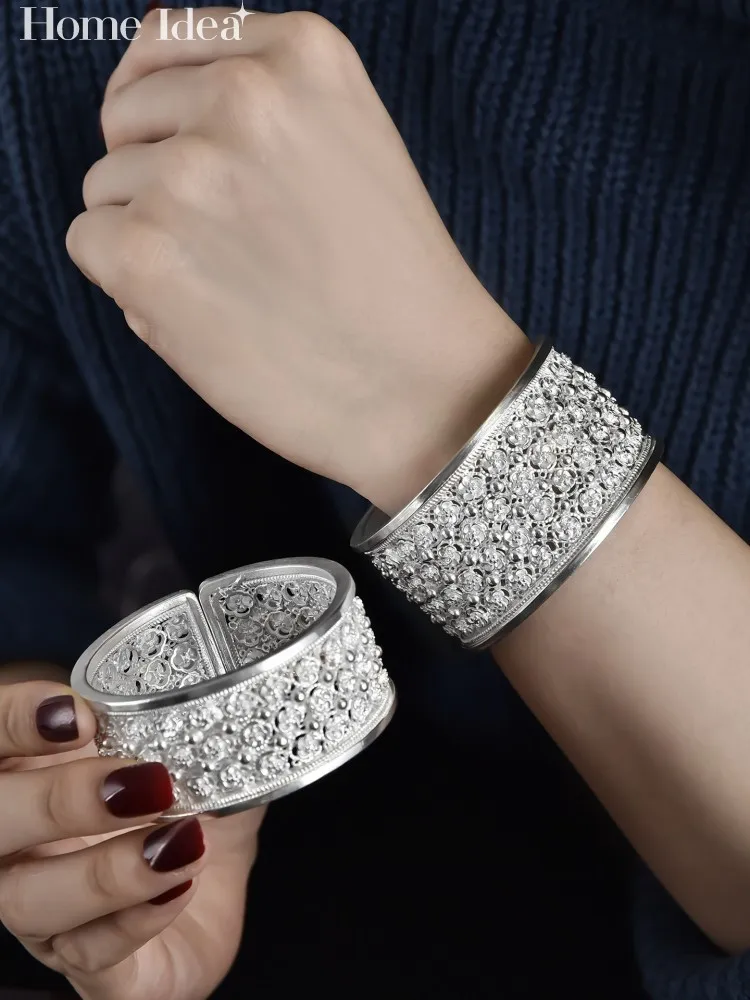 Vintage Fashion Women Designer Casual Customized Handmade 999 Pure Silver Bracelet Adjustable Cuff Bracelet Lady Sterling Silver