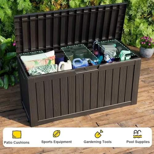 Outdoor Waterproof Resin Storage Deck Box Lockable Outside Bench UV Resistant Bin Patio Porch Furniture Pool Float view 6
