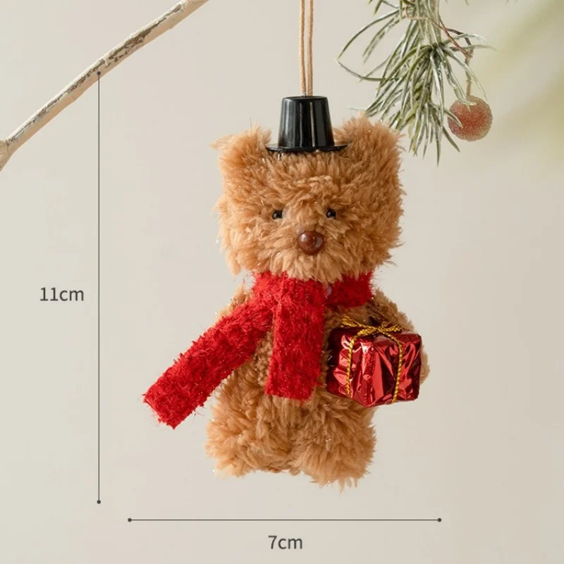 2Pcs Cute Christmas Bear Plush Pendant for Christmas Tree Hanging Bear Plush Pendant Gift Xmas Home Party Xmas Tree Decoration