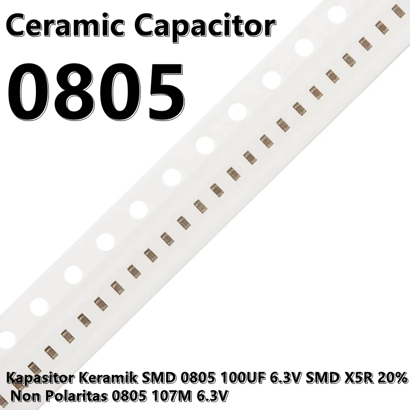 كاباسيتور-كيراميك سمد السيراميك المكثفات ، 100 فائق التوهج ، سمد X5R ، 20% غير بولاريتاس ، 0805 ، 107 متر ، 6.3 فولت ، 2012 ، 5 قطعة