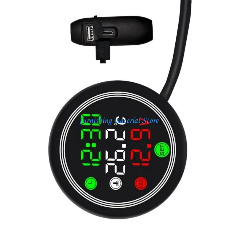 

Y5GD 12V Motorcycle Analyzers Voltmeter with USB Fast Charging Port Temperature Time Display 5 in 1