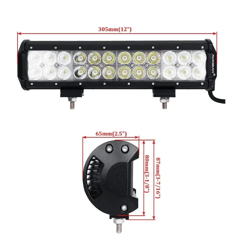 AUXBEAM 72W 12 Inch LED Work Lamp Dual Row LED Light Bar 6000K White Lights CLASSIC-SM SERIES