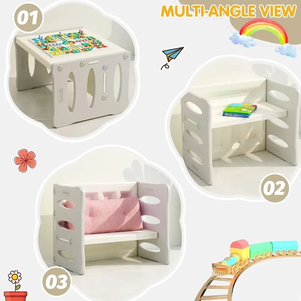 Set meja dan 2 kursi anak, Meja aktivitas plastik untuk balita membaca, seni, kerajinan, pekerjaan rumah, furnitur Montessori