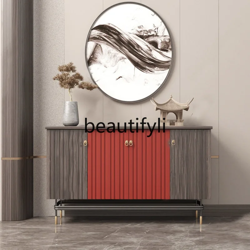 

New Chinese retro style porch cabinet, hotel clubhouse light luxury dining side cabinet solid wood Zen, sofa side cabinet