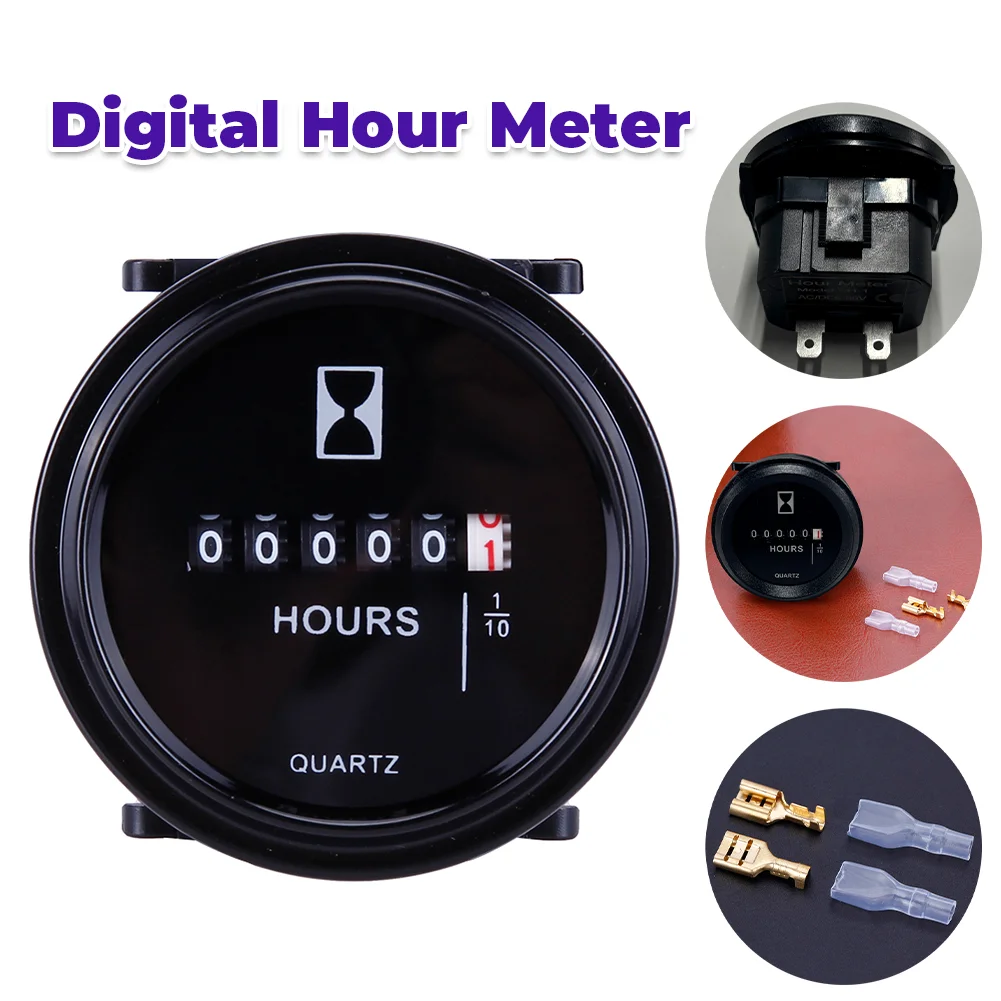 Engine Hour Meter High Precision Machinery Timer 6V-80V Time Counter Waterproof Quartz Timer Hourmeter for Motorcycle Car Trucks