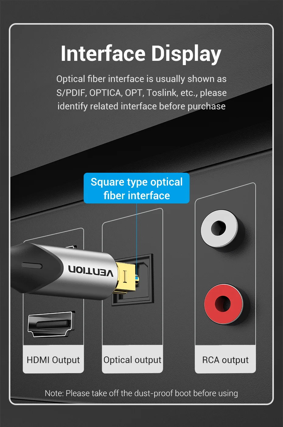 Vention Digitales Glasfaserkabel Toslink SPDIF Koaxialkabel für Verstärker Player Xbox PS5 Soundbar Kabel Optisches Audiokabel – Detail 8