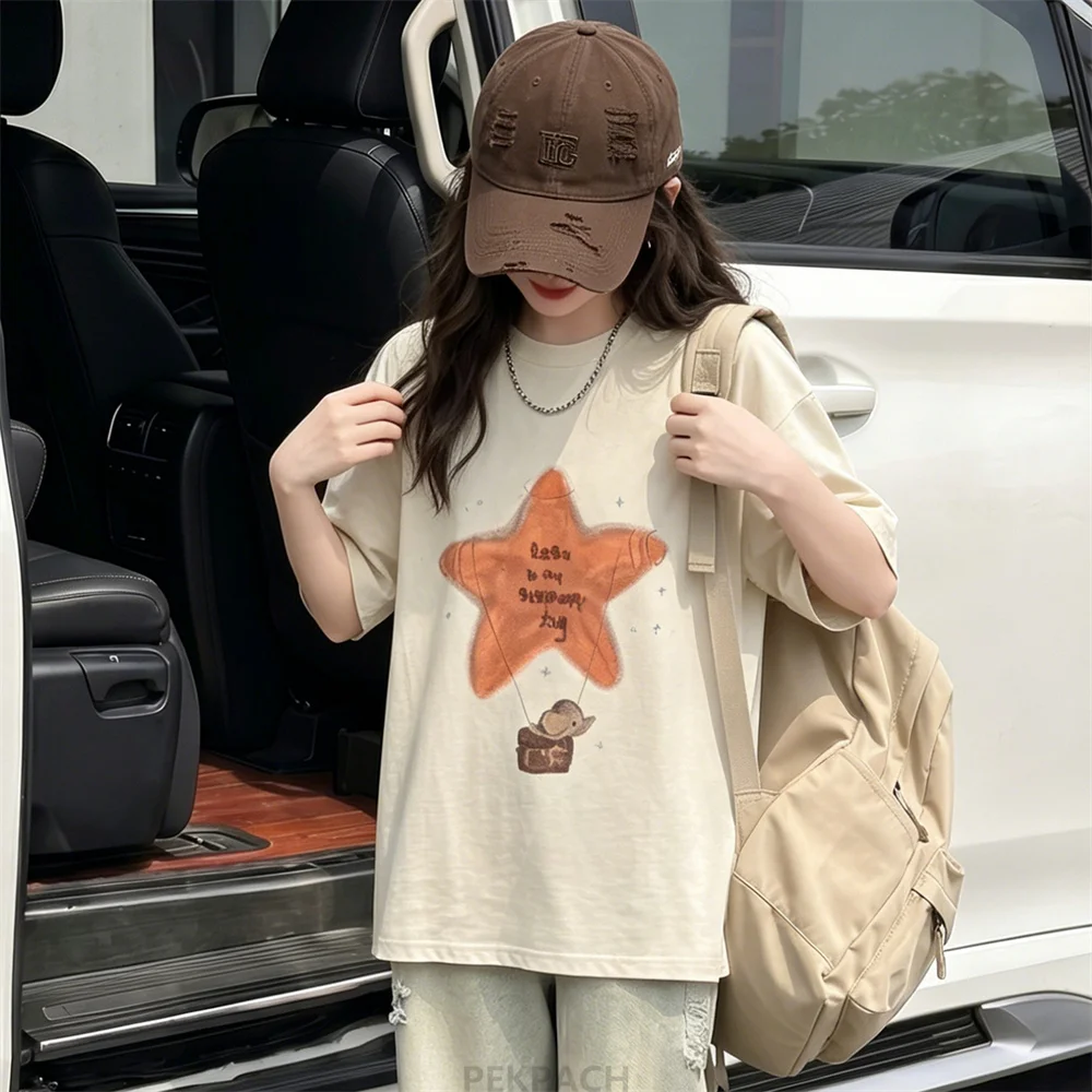 High Quality Kids Children Short Sleeve Cotton T-shirt with Stars for Tweens Girls Casual Summer Tshirt Tee Tops Luxury Clothing