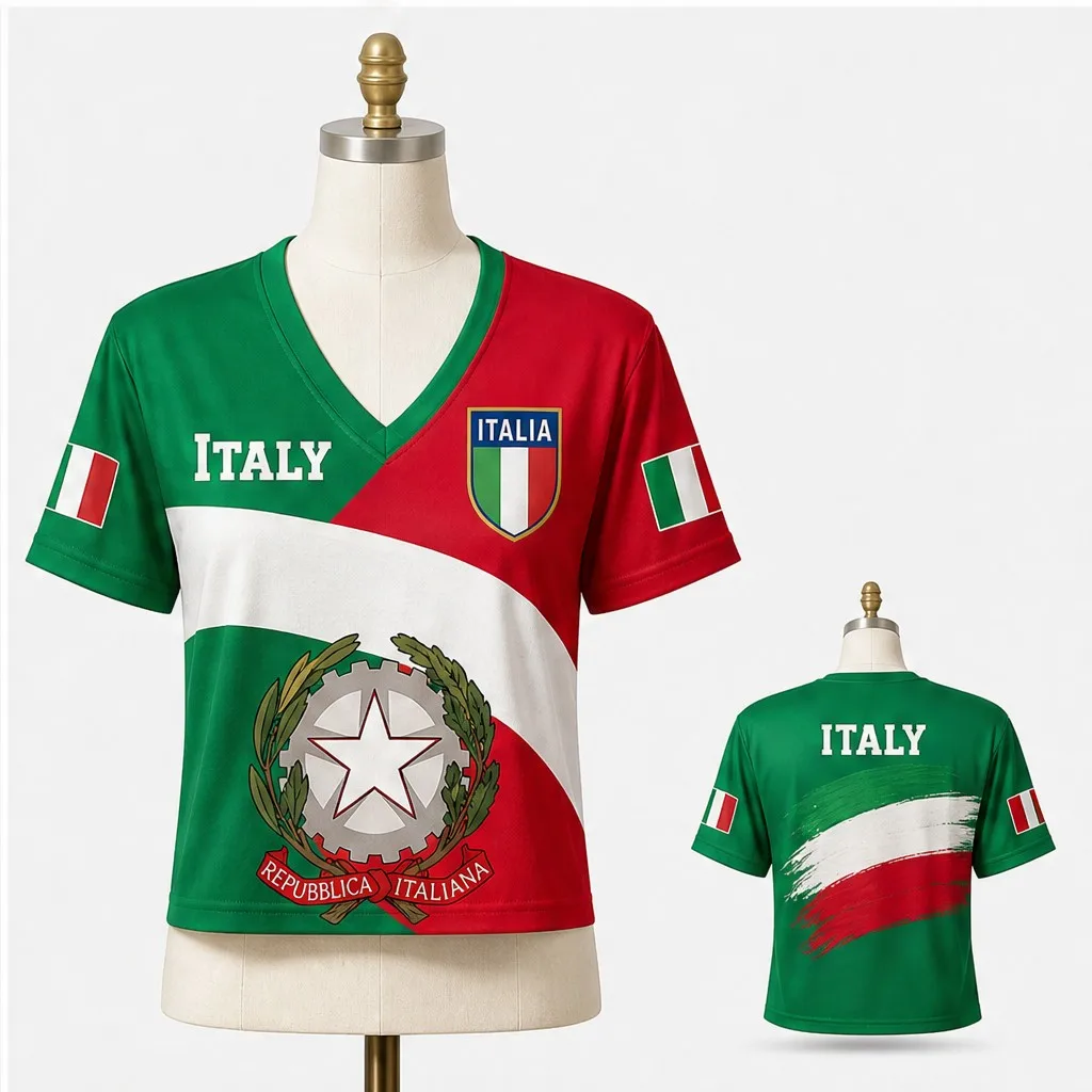 Women Italy V Neck Crop Top Republic Emblem Brush Print Short Sleeve Summer Street Travel Casual Fashion Tee Modern Chic Fashion