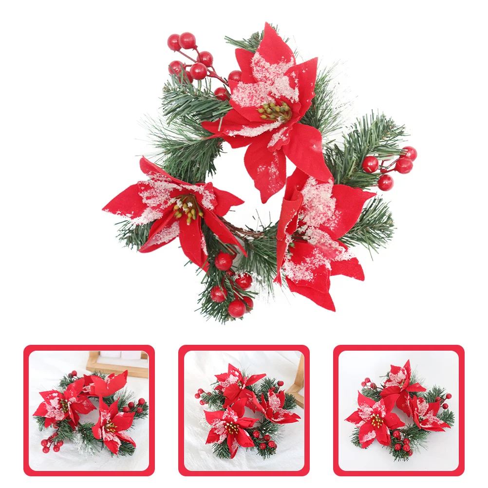 

1pcs Artificial Wreath Red Berries Snowy Pine Needles Ring For Christmas Table Decor Desktop Mini Wreaths Nordic Party