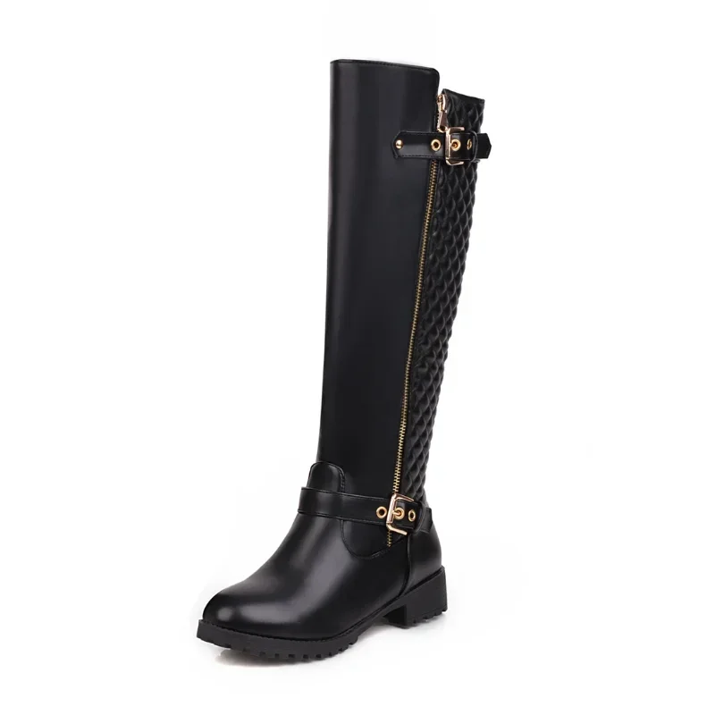 2024 New Antumn Winter Women Long Boots Plus Size 22-27 Cm Grid Splicing Side Zip Fashion Knee High Boots Women Modern Boots