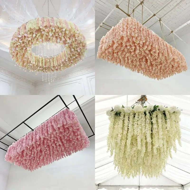 Custom Faux Wisteria Flowers for Ceiling Decoration Hanging Artificial Vines for Modern Wedding Hotel Lobby Venue Planning